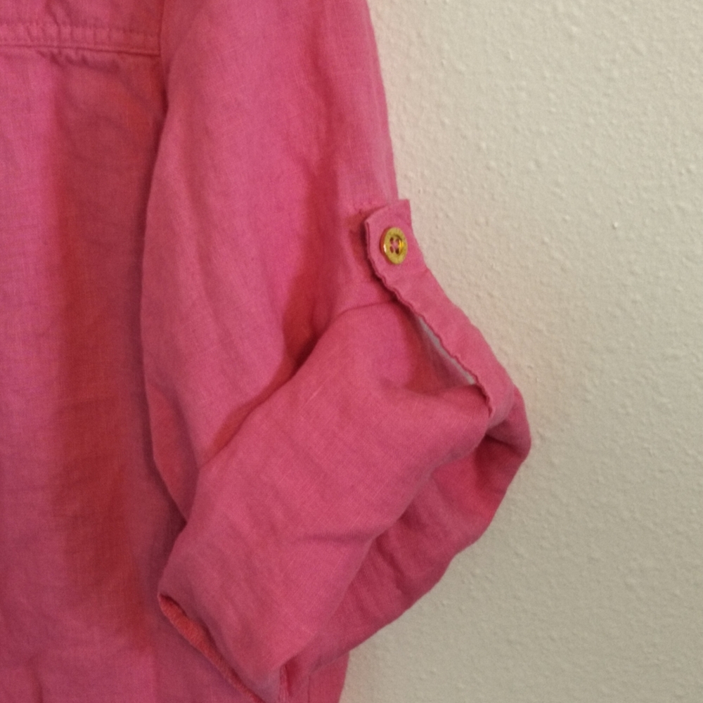 Company By Ellen Tracy 1/4 Zip Peony Pink Linen Tunic Relaxed Coastal Chic Large - Picture 5 of 5